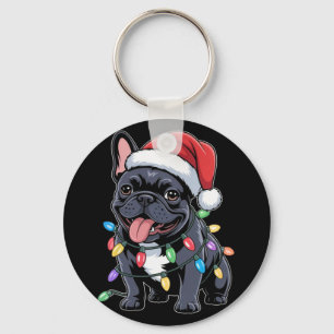 Chaveiro Bulldog Francês Chapéu de Papai Noel Luzes de Nata