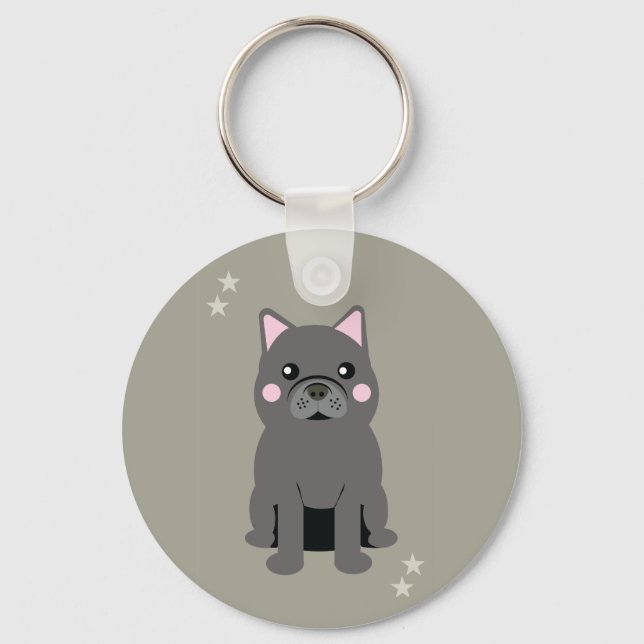 Chaveiro Bulldog Francês Cinza Bochechas Fofas (Frente)