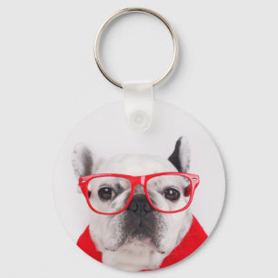Chaveiro Bulldog francês com óculos e saia