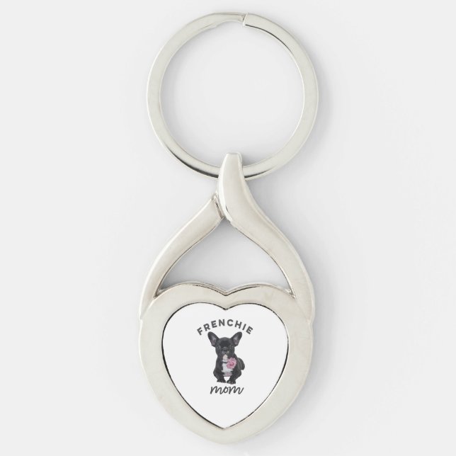 Chaveiro Bulldog Francês Com Presente De Flor Para O Pão De (Frente)