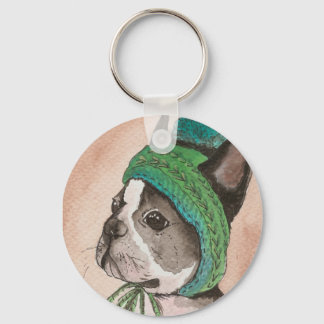 Chaveiro Bulldog Frances con gorro de lana