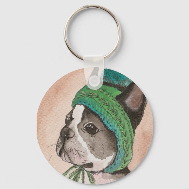 Chaveiro Bulldog Frances con gorro de lana (Frente)