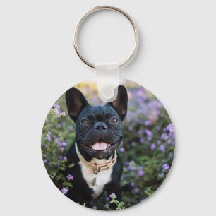Chaveiro Bulldog Francês em Flores