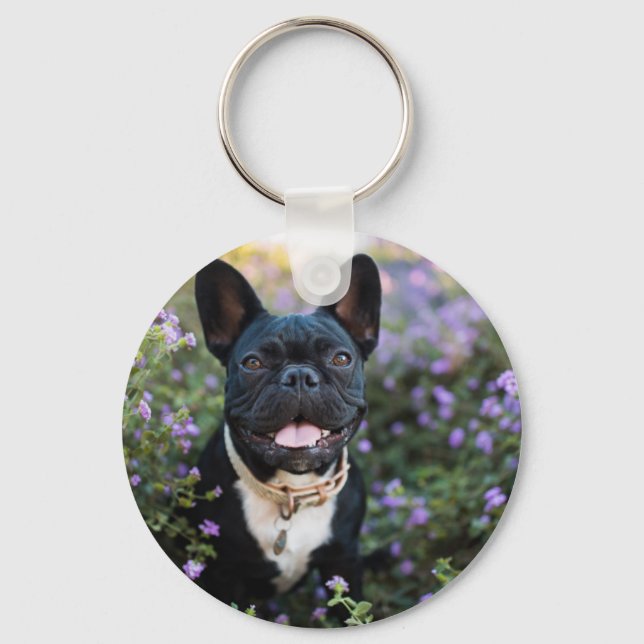 Chaveiro Bulldog Francês em Flores (Frente)