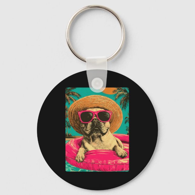 Chaveiro Bulldog Francês Engraçado Com Óculos de Sol Cachor (Frente)