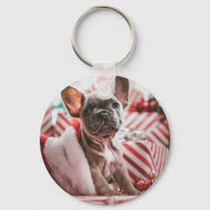 Chaveiro Bulldog Francês no Chapéu de Natal