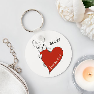 Chaveiro Bulldog Francês Personalizado e Bonito com Coração