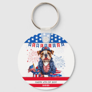 Chaveiro Bulldog Happy 4 De Julho Dia Da Independência Da A