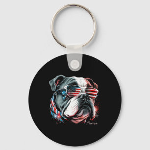Chaveiro Bulldog Inglês Cachorro 4 De Julho Bandeira Americ