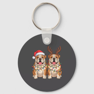 Chaveiro Bulldog Inglês Chapéu de Papai Noel de Natal Luzes