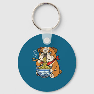 Chaveiro Bulldog Inglês Comendo Ramen Japonês