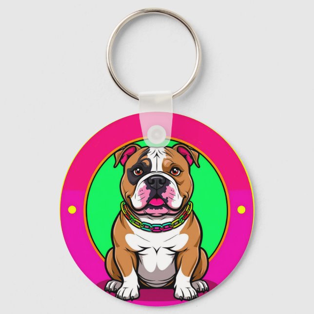 Chaveiro Bulldog Inglês em um Fundo Vibrante (Frente)