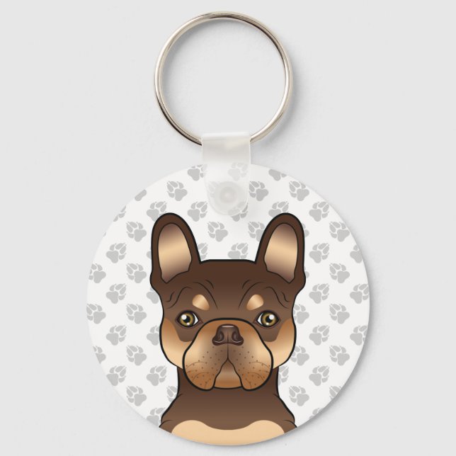 Chaveiro Bulldogue Francês Chocolate e Bege Cute Dog & Pata (Frente)