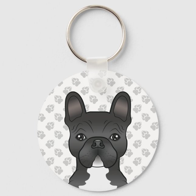 Chaveiro Bulldogue Francês Preto e Branco Cachorro de Desen (Frente)