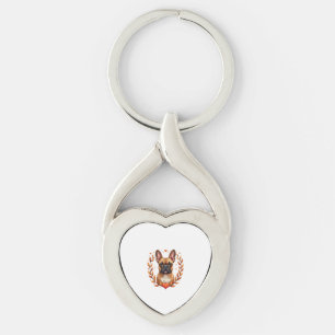 Chaveiro Bulldogue Francês Vintage com Coroa de Folhas de O
