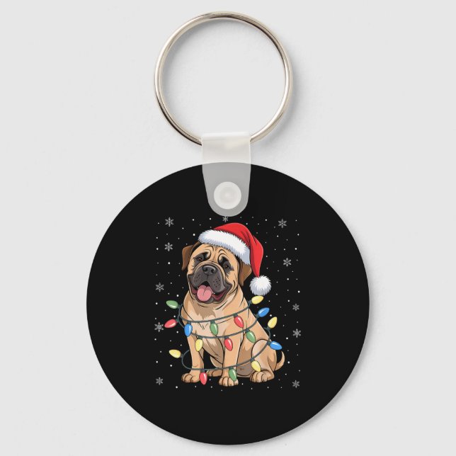 Chaveiro Bullmastiff Dog Christmas Tree Lights Dogs Xmas Pa (Frente)