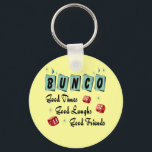 Chaveiro Bunco Retroativo<br><div class="desc">Design com dados vermelhos. Design inclui cores retrorreflectoras 50. Bons amigos,  bons momentos e boas risadas fazem um prêmio ou um presente de excelente.</div>