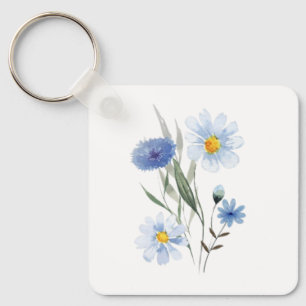 Chaveiro Buquê Botânico de Flores Silvestres Azuis   Aquare