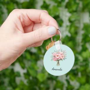 Chaveiro Buquê de Flores de Peônia Rosa Bonita