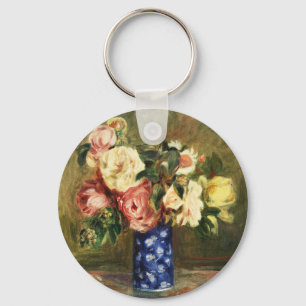 Chaveiro Buquê de Rosas Rosa Renoir Vintage Arte Vaso Azul