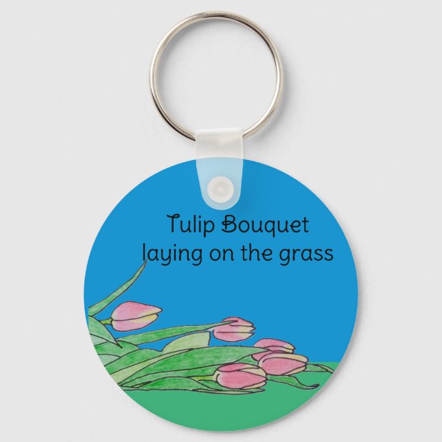 Chaveiro Buquê de tulipas sobre a grama (Frente)