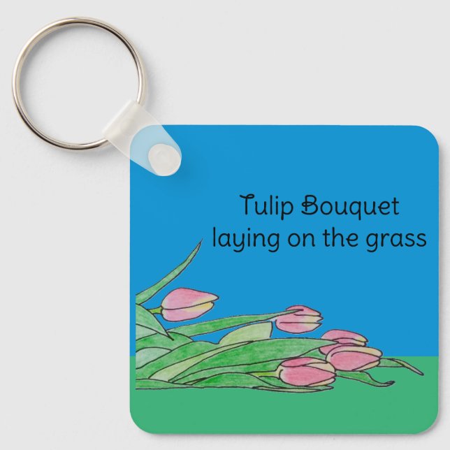 Chaveiro Buquê de tulipas sobre a grama (Frente)