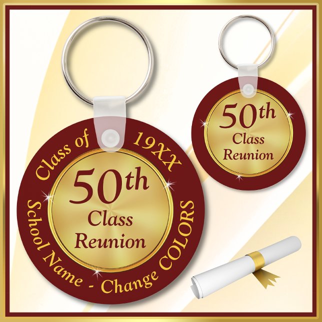 Chaveiro Burgundia e Dourada, 50ª Classe de Favoritos de Re (Maroon and Gold, 50th Class Reunion Gifts. 50 year class reunion ideas. 50th class reunion favors. )