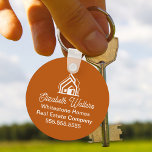 Chaveiro Burnt Orange Real Estate Company Custom Realtor<br><div class="desc">This professional realtor keychain is custom made with your real estate company name under the modern white cursive script and house image. These burnt orange realty business promotional items feature a house logo image for home builder or realty agent company marketing.</div>