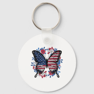 Chaveiro Butterfly American Flag Patriótico Usa 4 De Julho