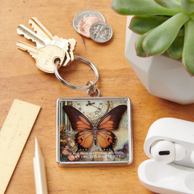 Chaveiro Butterfly Clock Keychain Ecclesiastes 3:11  (Mesa)