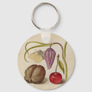 Chaveiro Butterfly Flor e cereja Watercolor