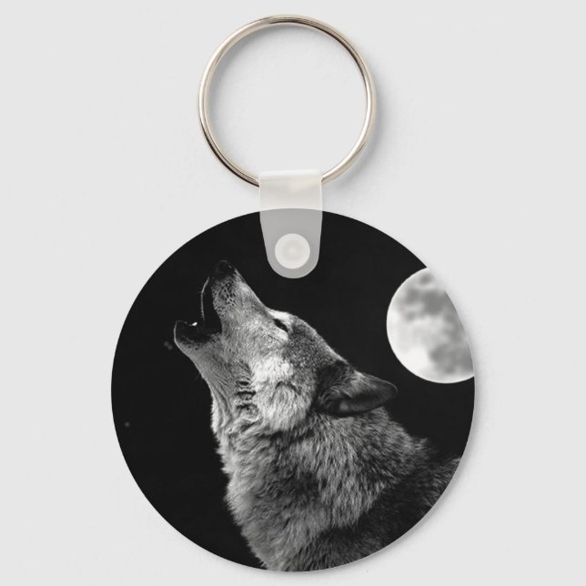 Chaveiro BW Wolf Howling na Lua (Frente)
