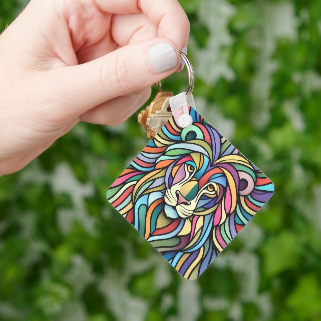 Chaveiro Cabeça Colorida Detalhada do Leão (Mão)