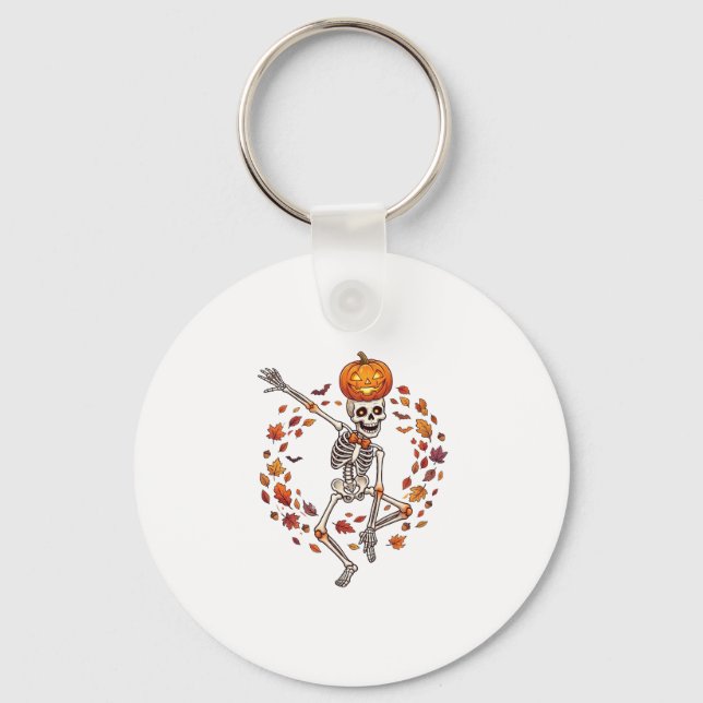 Chaveiro Cabeça de Abóbora de Esqueleto Dançante de Hallowe (Frente)