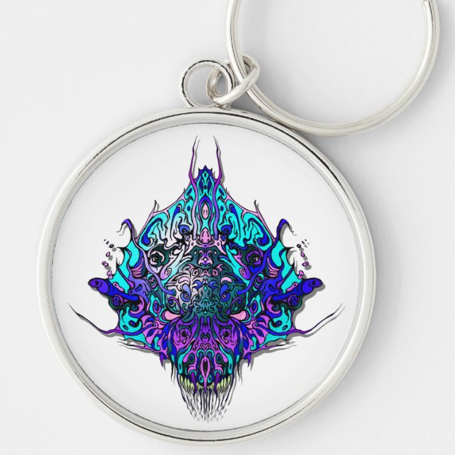 Chaveiro Cabeça de alienígena - azul e roxo (Frente)