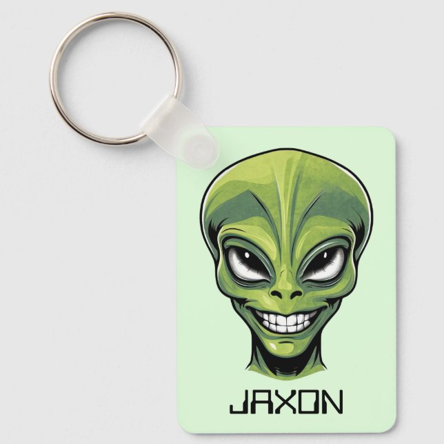 Chaveiro Cabeça de Alienígena Verde Personalizada (Frente)