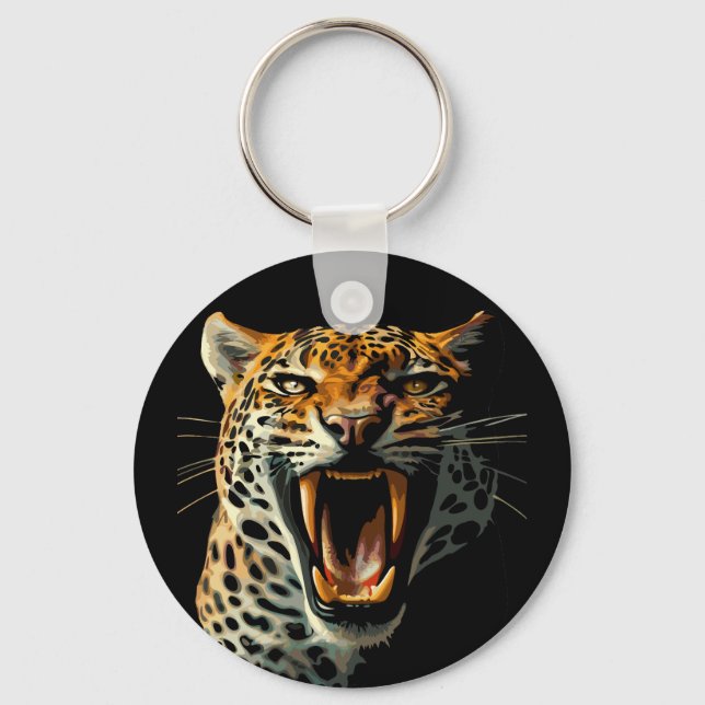Chaveiro Cabeça de ataque com picos-leopardo (Frente)
