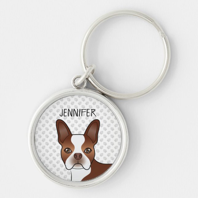 Chaveiro Cabeça de cachorro cartoon Boston Terrier Vermelho (Frente)