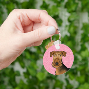 Chaveiro Cabeça de cachorro fofo Airedale Terrier em Coraçõ