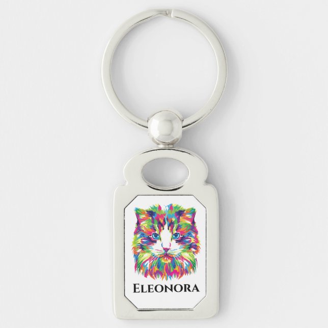 Chaveiro Cabeça de Gato Bastante Arco-Íris Personalizada (Frente)