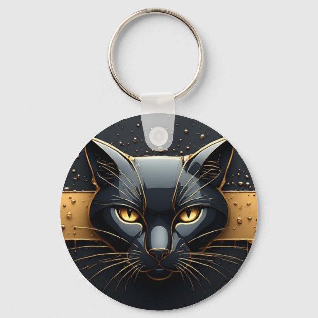 Chaveiro Cabeça de Gato Preto com Design de Gotejamento Dou (Frente)