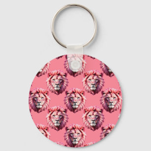 Chaveiro Cabeça de Leão Rosa Design de Padrão de Animal Ros