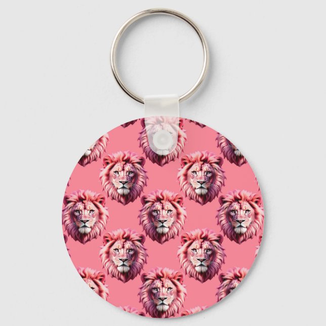 Chaveiro Cabeça de Leão Rosa Design de Padrão de Animal Ros (Frente)