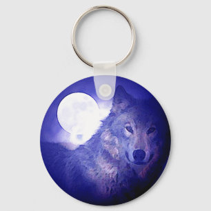 Chaveiro Cabeça de Lobo, Corrente-Chave da Noite Azul e Lua