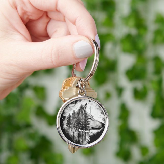 Chaveiro Cabeça de Lobo do Deserto Nome Personalizado (Mão)