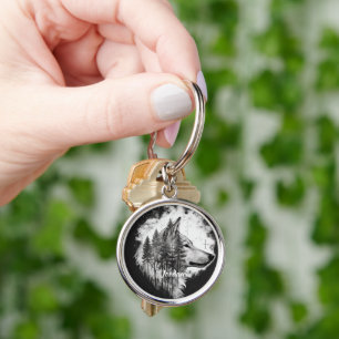 Chaveiro Cabeça de Lobo Selvagem com Nome Personalizado