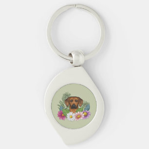 Chaveiro Cabeça de Rhodesian Ridgeback Colorida com Florais