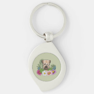 Chaveiro Cabeça de Soft-Coated Wheaten Terrier Flores Color
