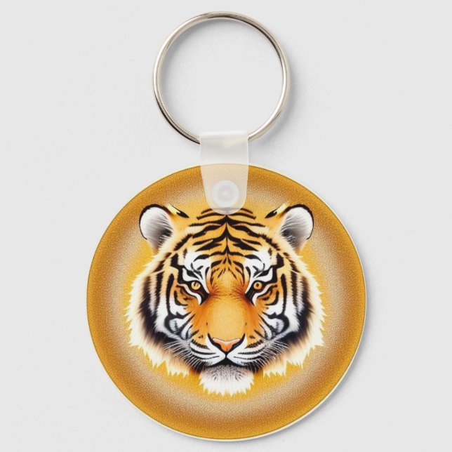 Chaveiro Cabeça de Tigre Enquadrada com Aura Dourada Radian (Frente)