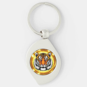 Chaveiro Cabeça de Tigre Majestoso Com Luzes Douradas Brilh